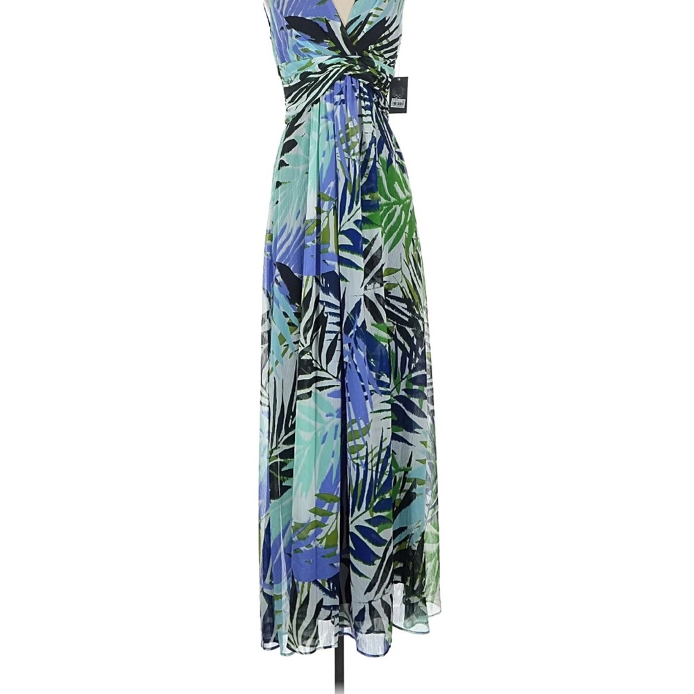 Vince Camuto Leaf Print Maxi Dress in Blue and Green